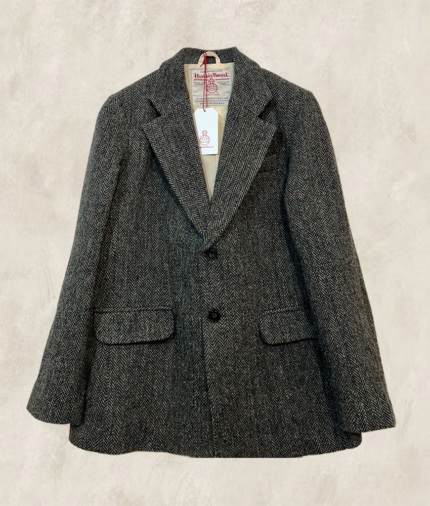 VESTON HARRIS TWEED CHEVRONS GRIS FONCÉ