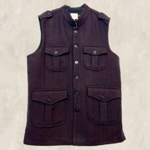 GILET NEHRU KHADI LAINE AUBERGINE