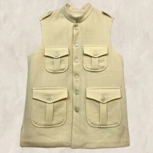 GILET NEHRU KHADI LAINE ECRU