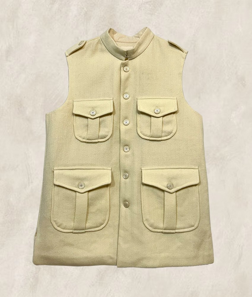 GILET NEHRU KHADI LAINE ECRU