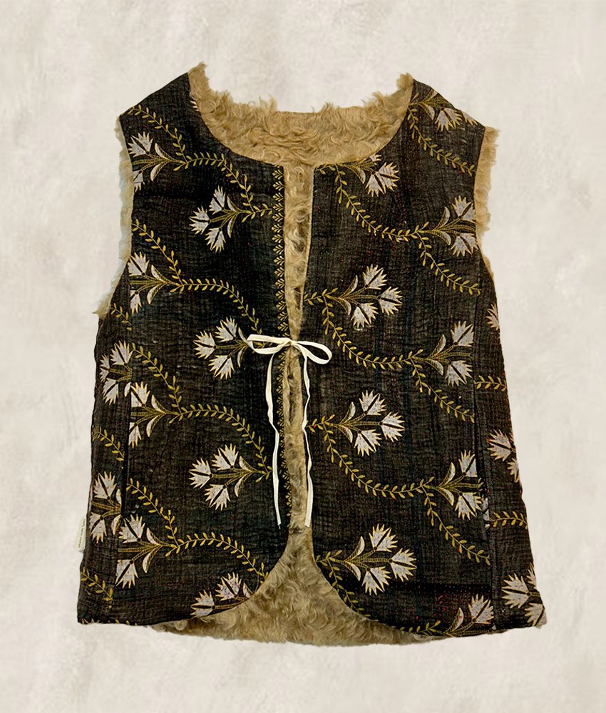 GILET KANTHA FOURRÉ LOTUS