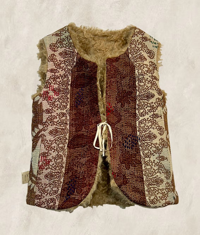GILET KANTHA FOURRÉ ROUILLE