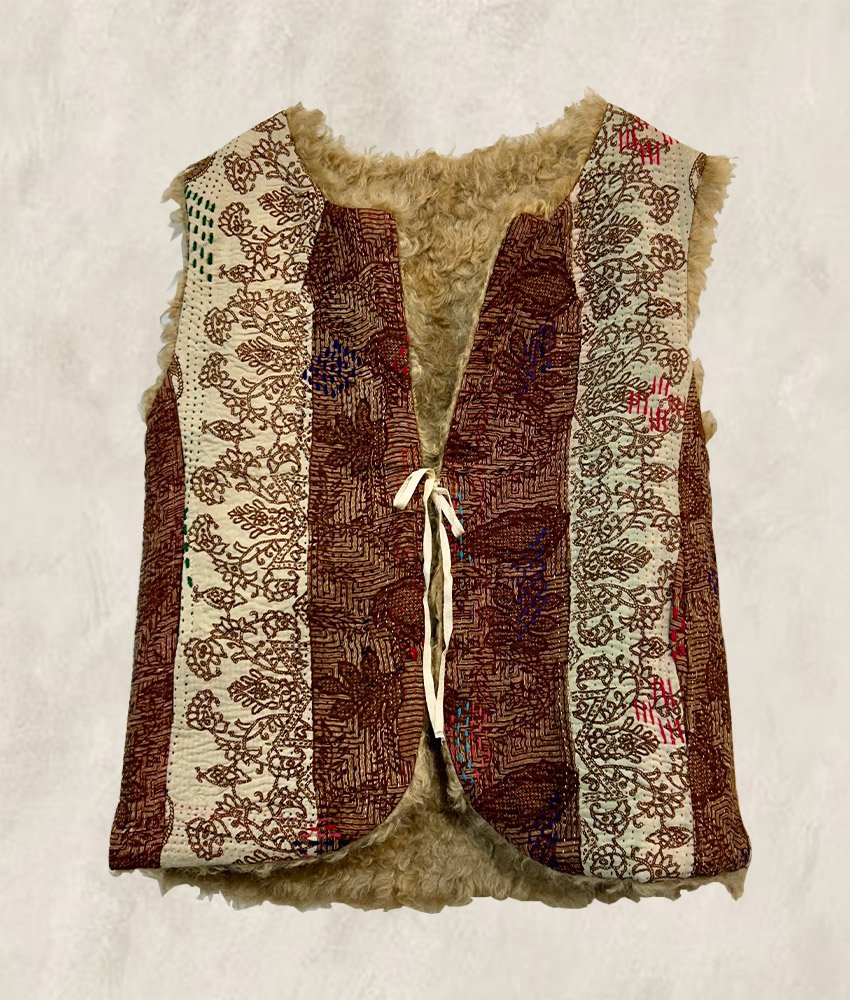 GILET KANTHA FOURRÉ BRICK