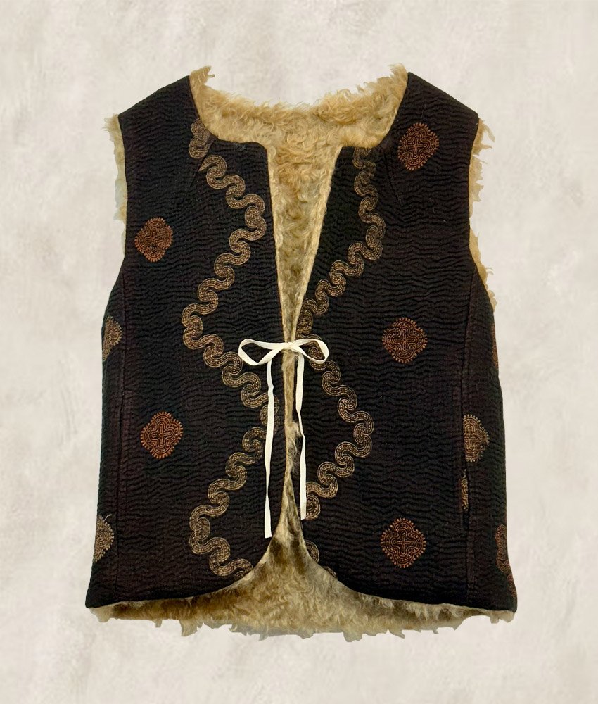 GILET KANTHA FOURRÉ  ÉBÈNE