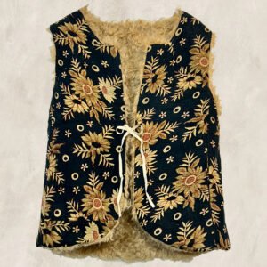 GILET KANTHA FOURRÉ  FOND ENCRE