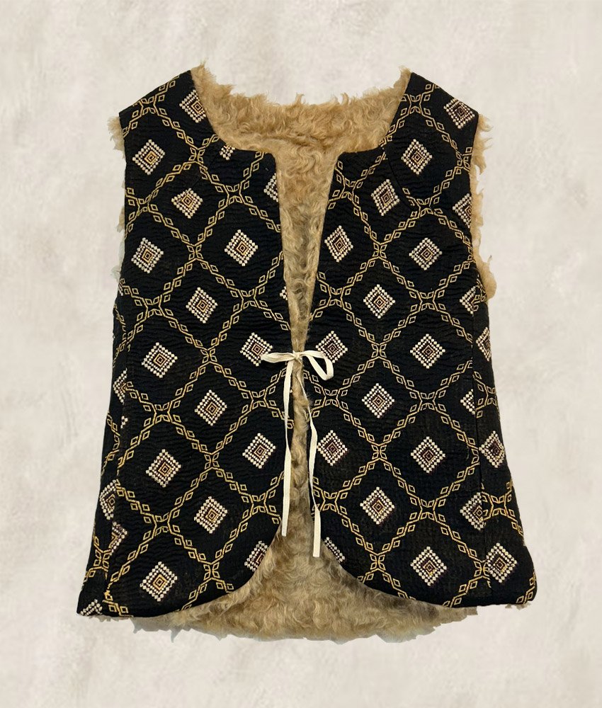 GILET KANTHA FOURRÉ  VERT BLACK