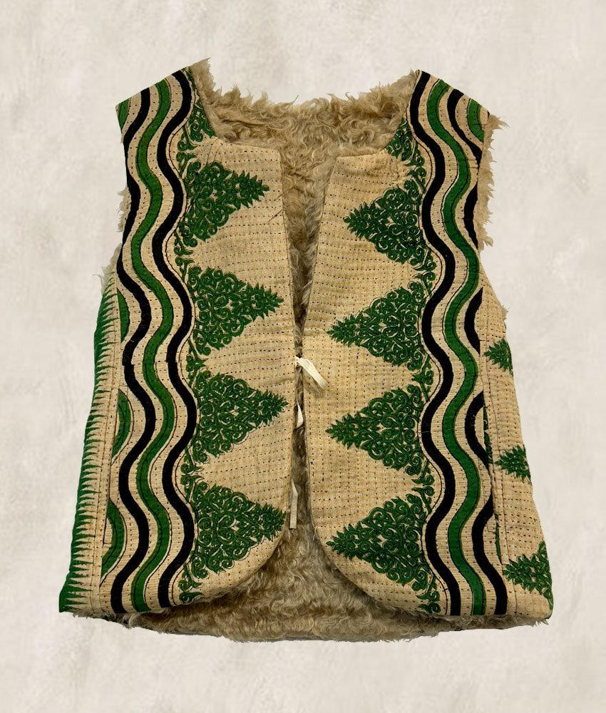GILET KANTHA FOURRÉ  VERT GAZON