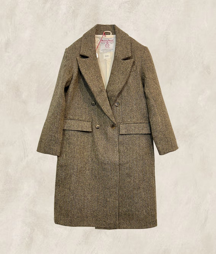 MANTEAU HARRIS TWEED CHEVRONS BRUN