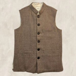 GILET NEHRU KHADI LAINE BROWN