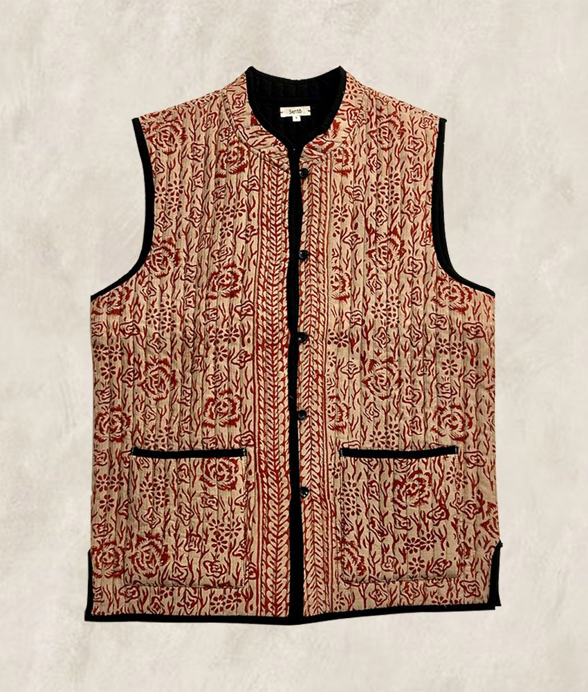 GILET BLOCK PRINT RED BRICK