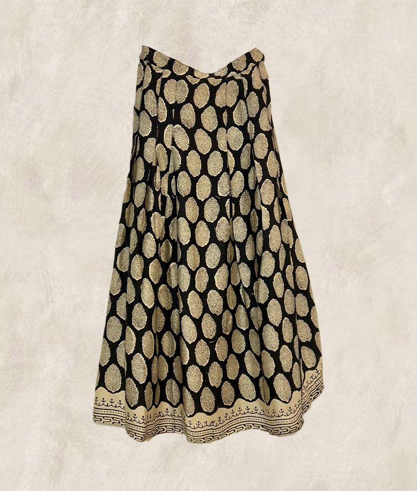 JUPE BLOCK PRINT NOIRE FLEURS