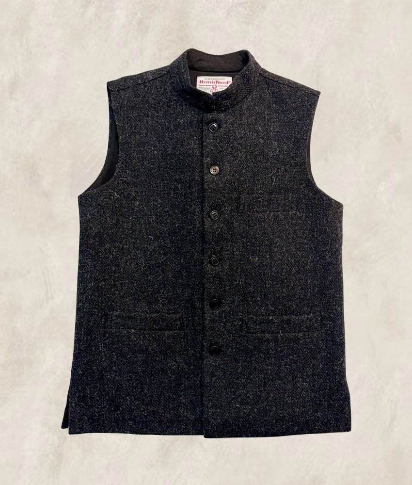 GILET NEHRU HARRIS TWEED GRIS FONCÉ